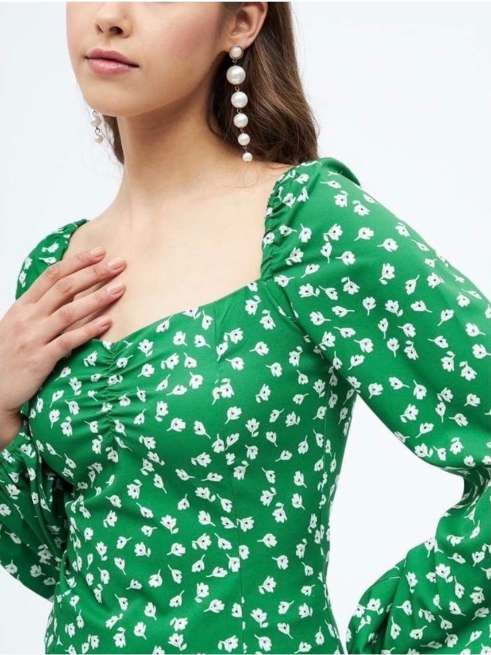 H&M Emerald Floral Sweetheart Blouse